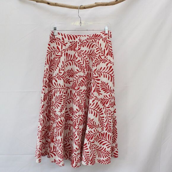 Who What Wear Long Modest A-line Red Floral White Skirt Size 4 Linen Blend Skirt - Picture 5 of 8